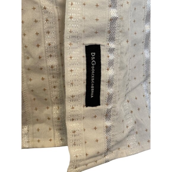 D&G Dolce & Gabbana Mens XL Short Sleeve Button-Up Shirt White Metallic Striped - Picture 3 of 5